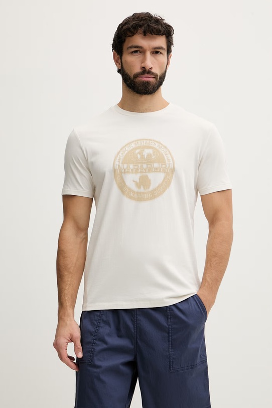 Napapijri t-shirt męski bawełniany MAHSA beżowy NP0A4FZBN1A1