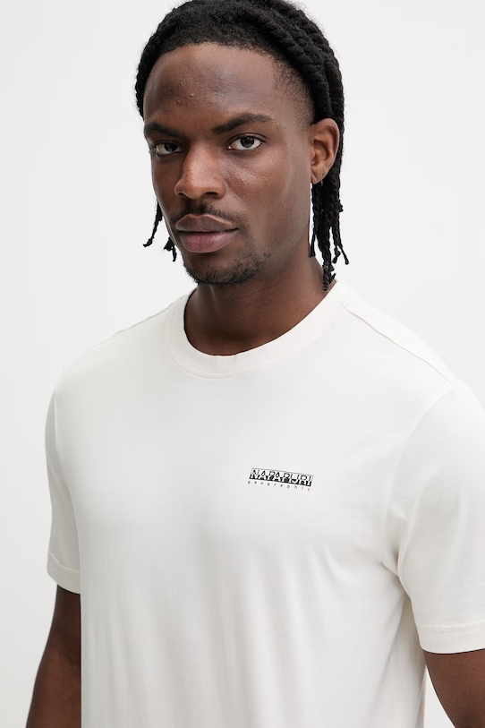 Napapijri t-shirt bawełniany FLINT beżowy NP0A4FZZN1A1