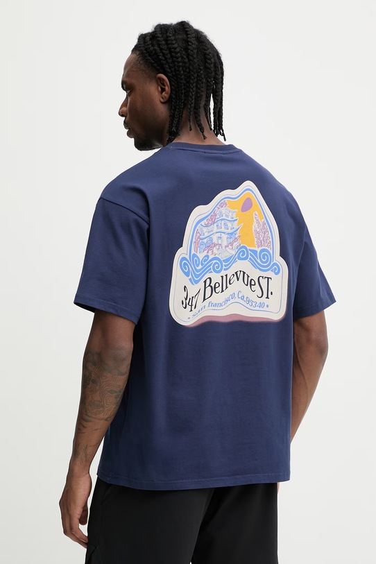 Napapijri t-shirt bawełniany FLUORITE nadruk granatowy NP0A4G2FB2Q1