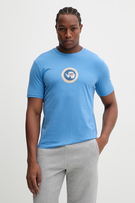 Napapijri t-shirt bawełniany PHOS nadruk niebieski NP0A4G5AB9A1