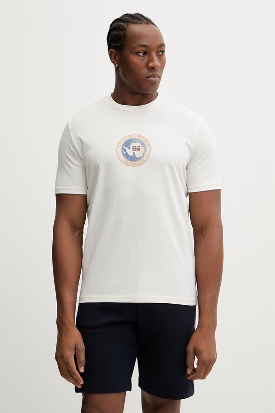 Napapijri t-shirt bawełniany PHOS nadruk beżowy NP0A4G5AN1A1