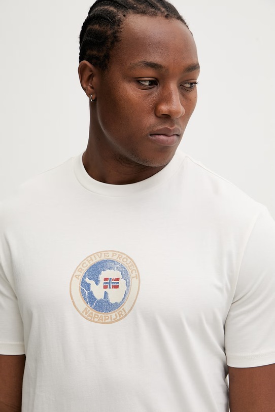 Napapijri t-shirt bawełniany PHOS beżowy NP0A4G5AN1A1