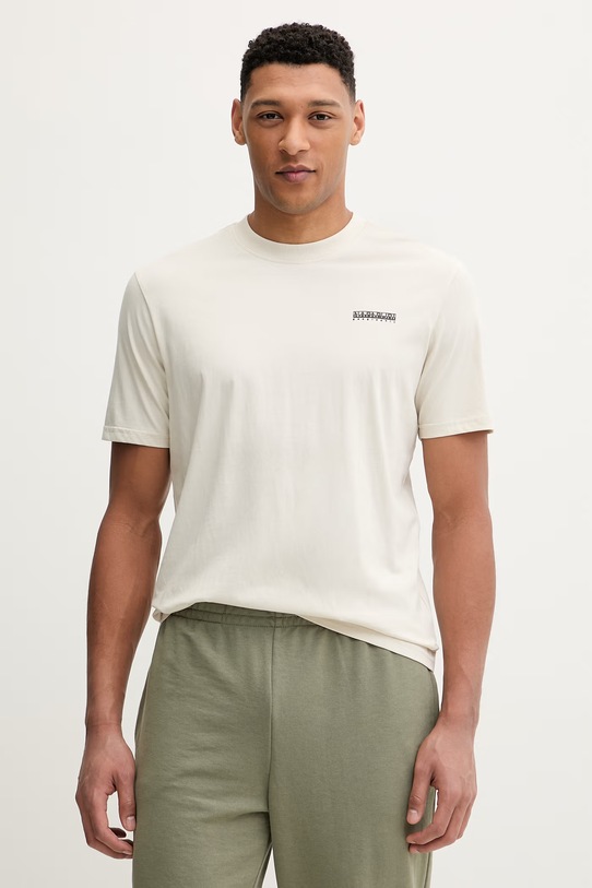 Napapijri t-shirt bawełniany SMALL BOX nadruk beżowy NP0A88TRN1J1