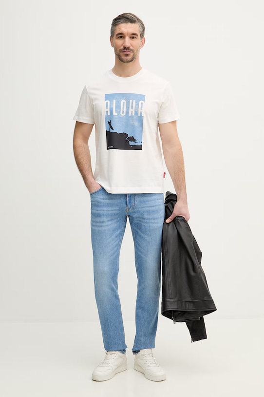 Joop! t-shirt bawełniany 30101983 beżowy SS26