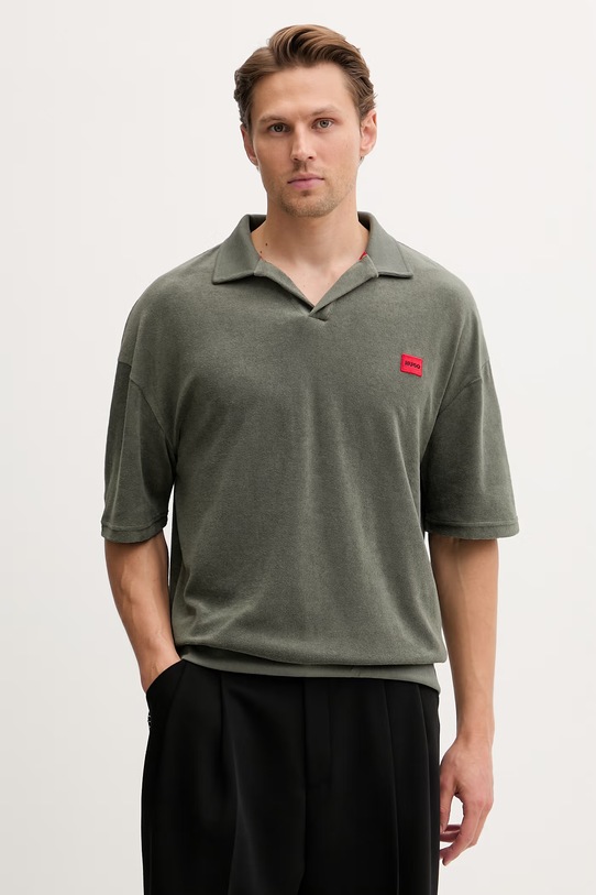HUGO polo męskie z bawełną TERRANCE POLO SHIRT zielony 50559744