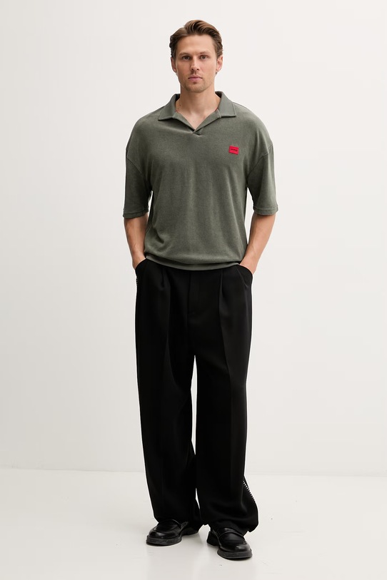 HUGO polo męskie z bawełną TERRANCE POLO SHIRT 50559744 zielony SS26