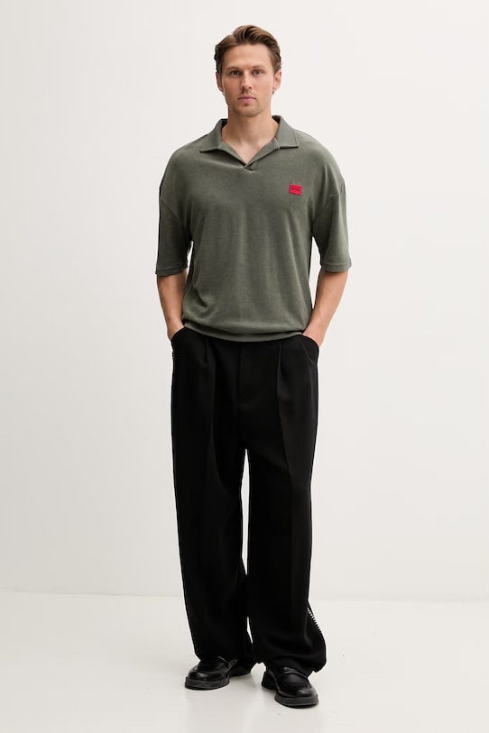 HUGO polo męskie z bawełną TERRANCE POLO SHIRT 50559744 zielony SS26