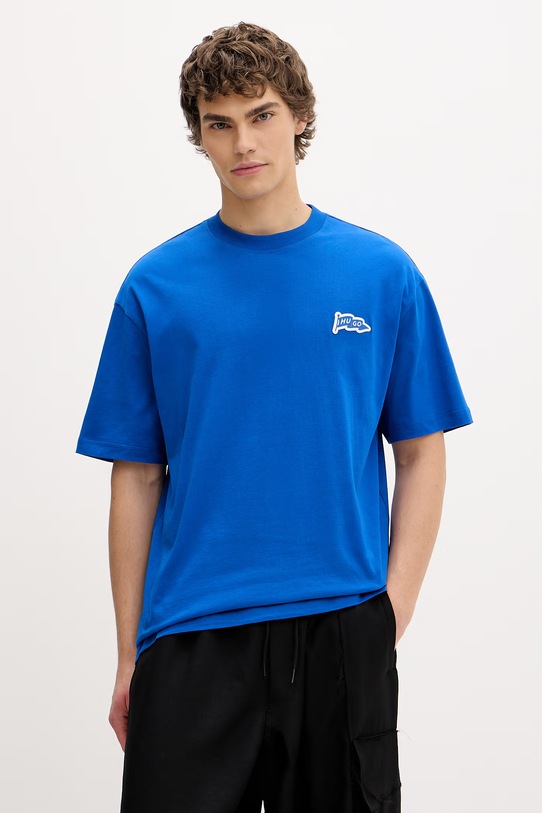 Bavlněné tričko Hugo Blue Nohatio kulatý modrá 50556411