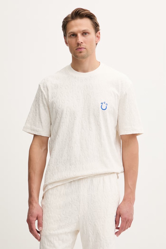 HUGO Blue T-shirt męski bawełniany Nagutee beżowy 50557808