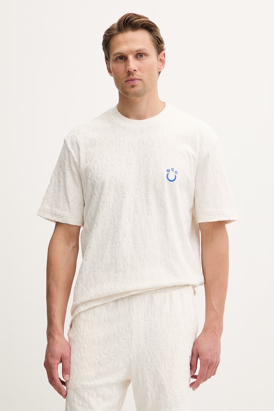 HUGO Blue T-shirt męski bawełniany Nagutee beżowy 50557808