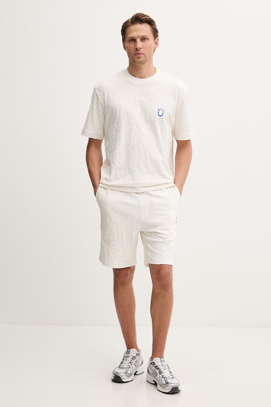 HUGO Blue T-shirt męski bawełniany Nagutee 50557808 beżowy SS26