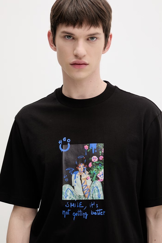 HUGO Blue kratka majica moška bombažna Nugobeam črna 50560029