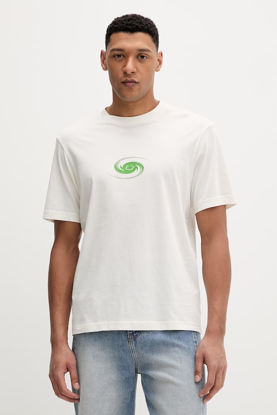 Hugo Blue t-shirt bawełniany Nunarix nadruk beżowy 50560047