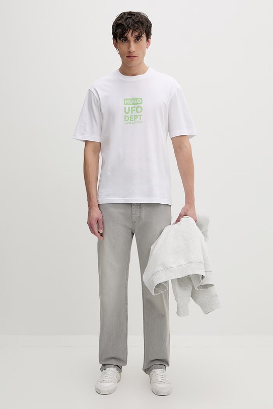 HUGO Blue t-shirt męski bawełniany Nufotee 50560048 biały SS26