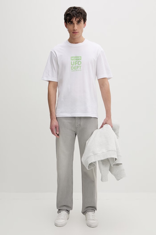 HUGO Blue t-shirt męski bawełniany Nufotee 50560048 biały SS26