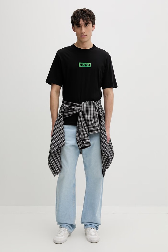 HUGO Blue t-shirt męski bawełniany Nufotee 50560048 czarny SS26