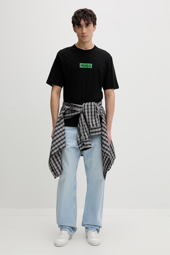 HUGO Blue t-shirt męski bawełniany Nufotee 50560048 czarny SS26