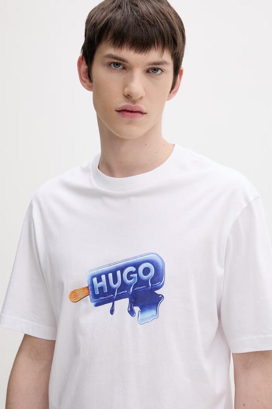 HUGO Blue kratka majica moška bombažna bela 50560049