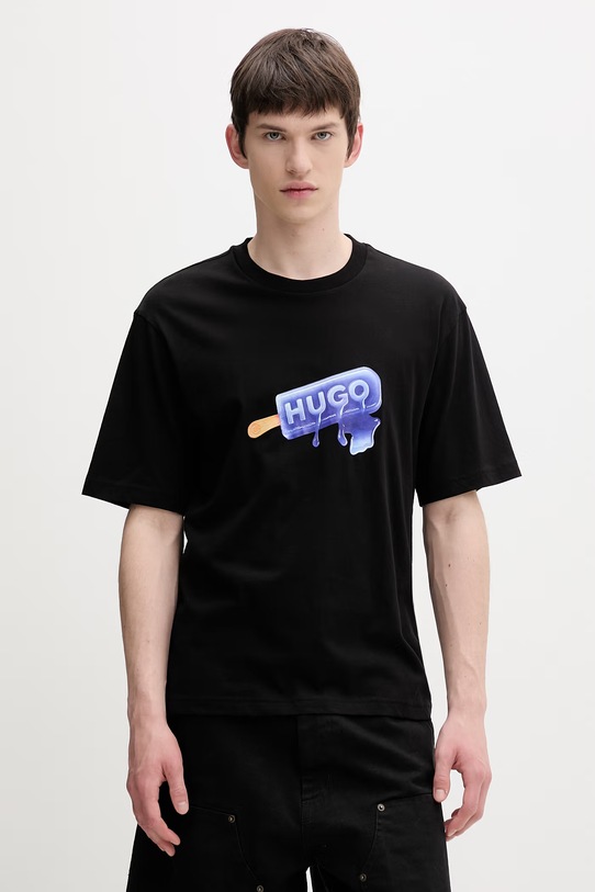 HUGO modra kratka majica moška bombažna črna 50560049