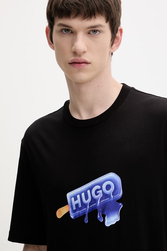 HUGO modra kratka majica moška bombažna črna 50560049