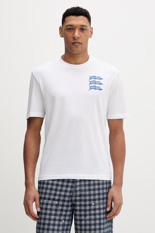 Hugo Blue t-shirt bawełniany Nalien nadruk biały 50560060