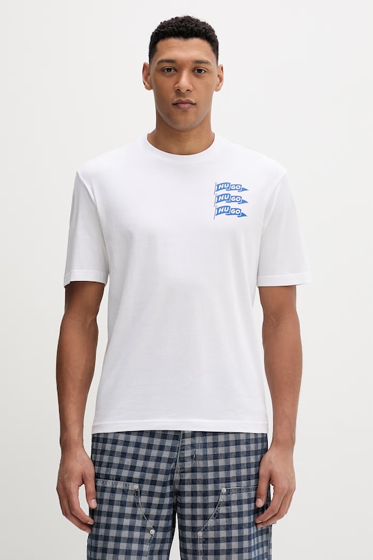 Hugo Blue t-shirt bawełniany Nalien nadruk biały 50560060
