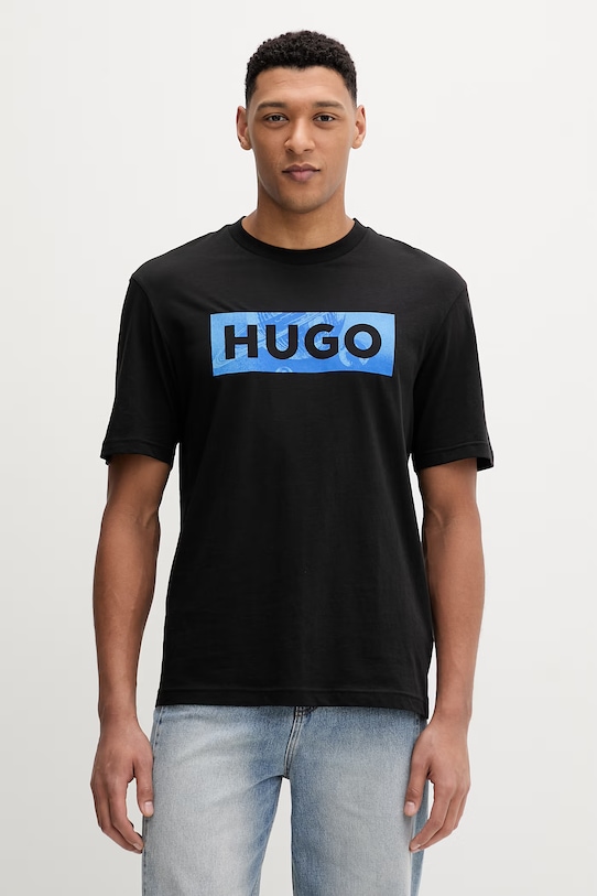 Hugo Blue t-shirt bawełniany Nalien nadruk czarny 50560060