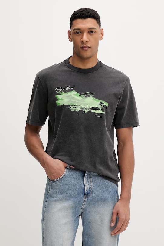 Hugo Blue t-shirt bawełniany Nextralio nadruk czarny 50560090