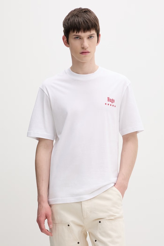 Oblačila HUGO Blue kratka majica moška bombažna Nucavo 50560040 bela