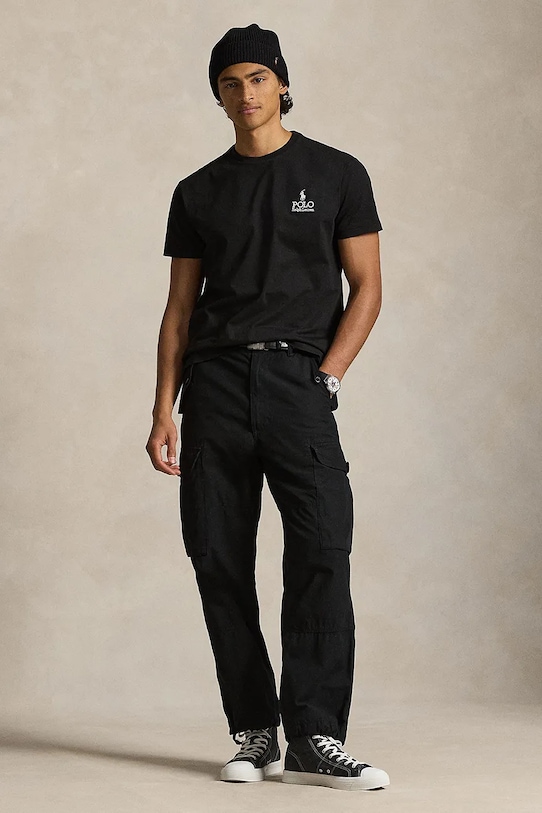 Odzież Polo Ralph Lauren JERSEY-SSL-TSH T-shirt bawełniany męski 710981136501 czarny