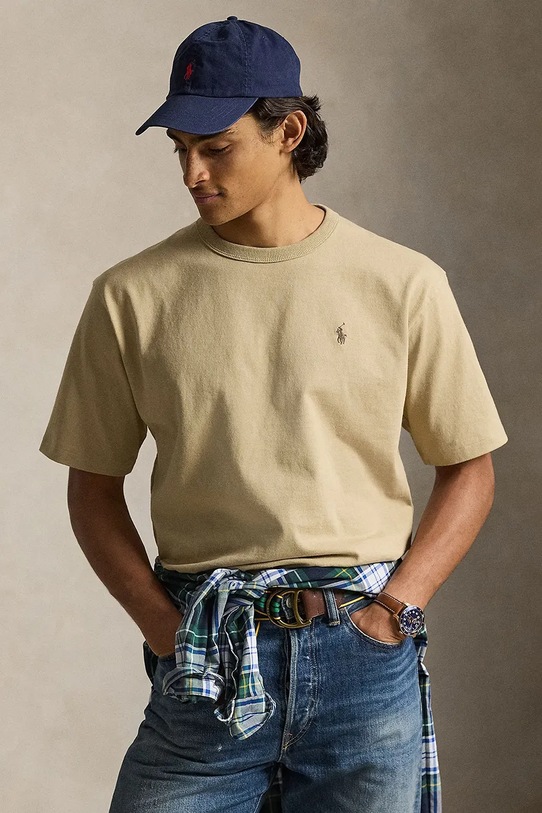 Polo Ralph Lauren t-shirt bawełniany JERSEY-KNT-T-SHIRT gładkie zielony 710A12979002