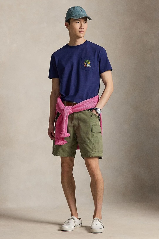 Odzież Polo Ralph Lauren JERSEY-KNT-T-SHIRT t-shirt bawełniany męski 710B14586001 niebieski