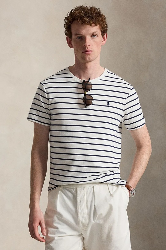 Polo Ralph Lauren t-shirt bawełniany INTERLOCK-KNT-T-SHIRT wzorzyste biały 710B16648002