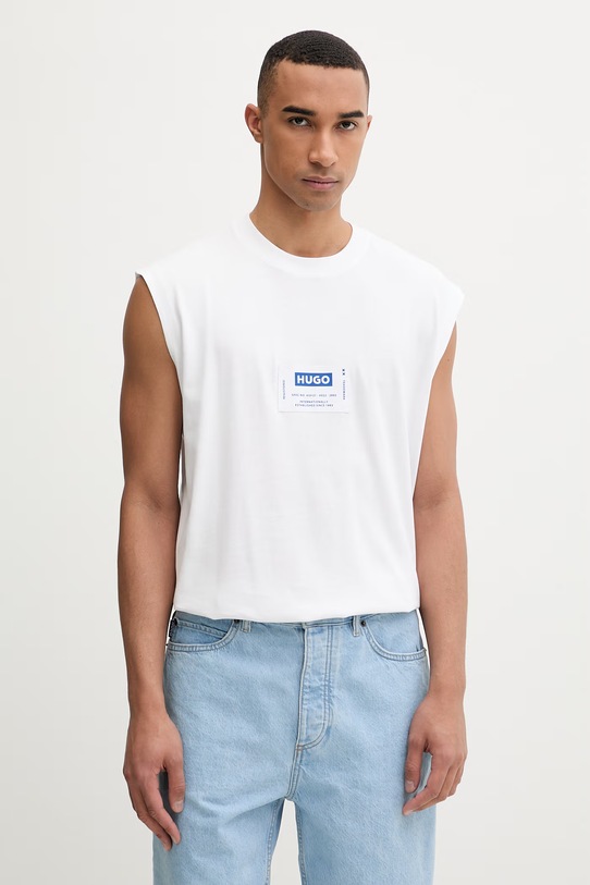 HUGO Blue top pánsky bavlnený Nurazak biela 50557812