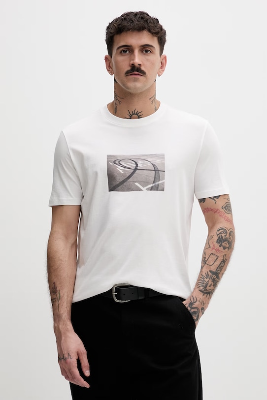 HUGO t-shirt męski bawełniany Dostino biały 50557674