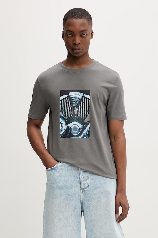 HUGO t-shirt męski bawełniany Dostino szary 50557674