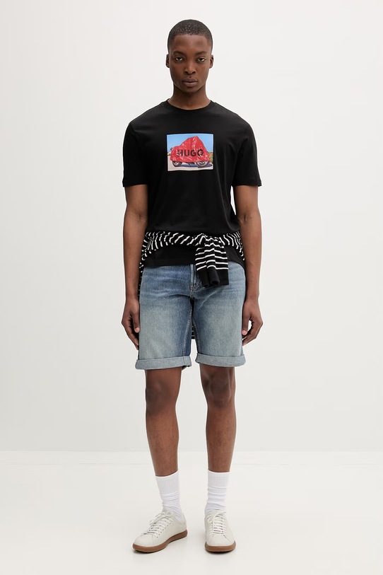 HUGO t-shirt męski bawełniany Dostino 50557674 czarny SS26