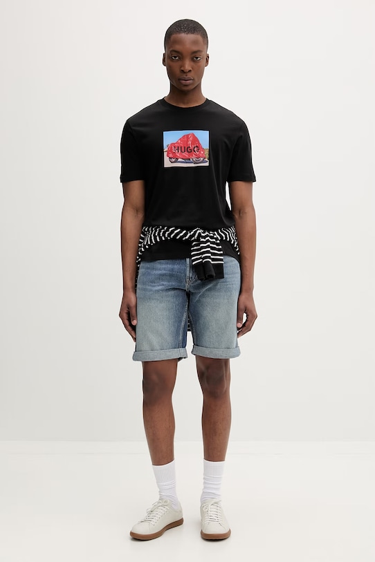 HUGO t-shirt męski bawełniany Dostino 50557674 czarny SS26