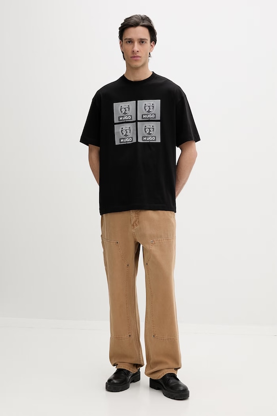 Bavlněné tričko HUGO Draxon 50558405 černá SS26