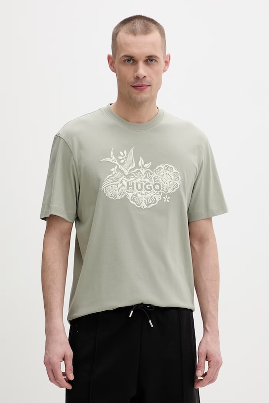 HUGO tričko pánske bavlnené Dangen zelená 50558415