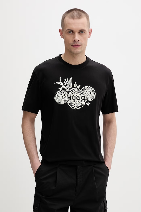 HUGO tričko pánske bavlnené Dangen čierna 50558415