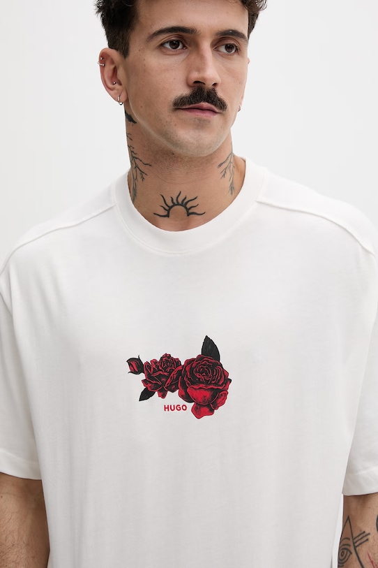 HUGO tričko pánske bavlnené Domans béžová 50564642