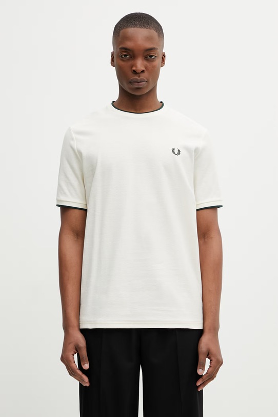 Fred Perry t-shirt bawełniany z elastanem beżowy M2397