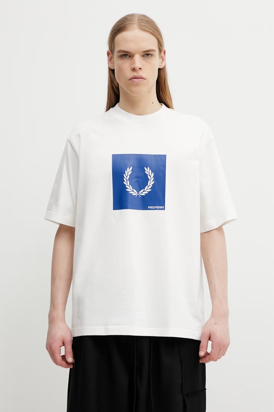 Fred Perry t-shirt bawełniany nadruk biały M2404
