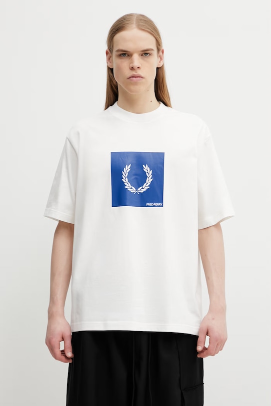 Fred Perry t-shirt bawełniany nadruk biały M2404