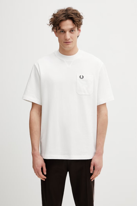 Βαμβακερό μπλουζάκι Fred Perry κανονικό λευκό M2408