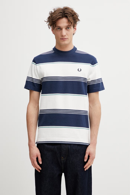 Fred Perry t-shirt bawełniany wzorzyste granatowy M2410