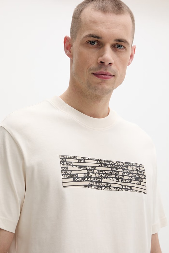 Karl Lagerfeld Jeans t-shirt męski bawełniany beżowy B2M17053