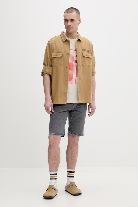 Karl Lagerfeld Jeans t-shirt męski bawełniany B2M17067 beżowy SS26