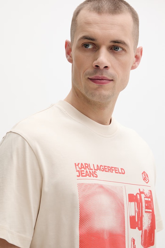 Karl Lagerfeld Jeans t-shirt męski bawełniany beżowy B2M17067